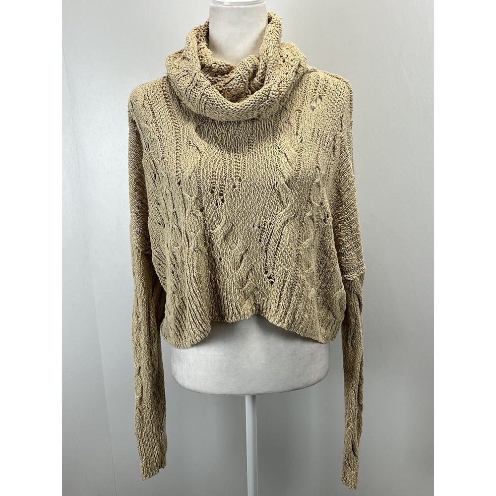 Free People Shades Of Dawn Cowl Neck Sweater Sz Small GUC Crop Slouchy Distress